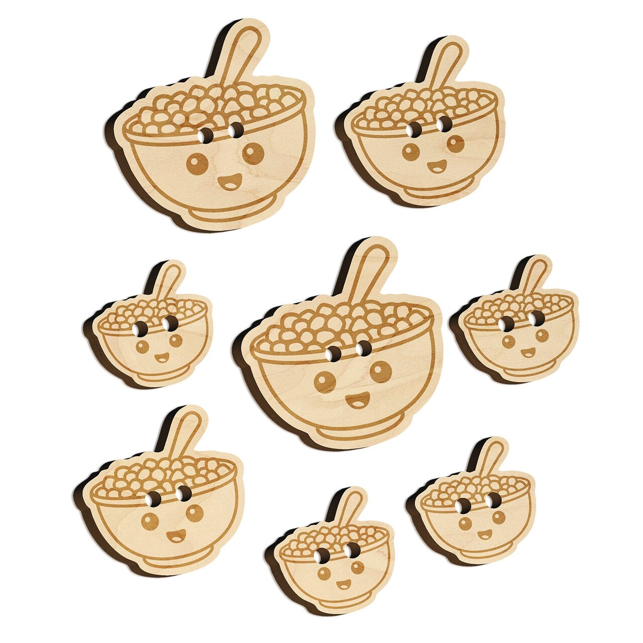 Kawaii Cute Bowl of Cereal Wood Buttons for Sewing Knitting Crochet DIY Craft
